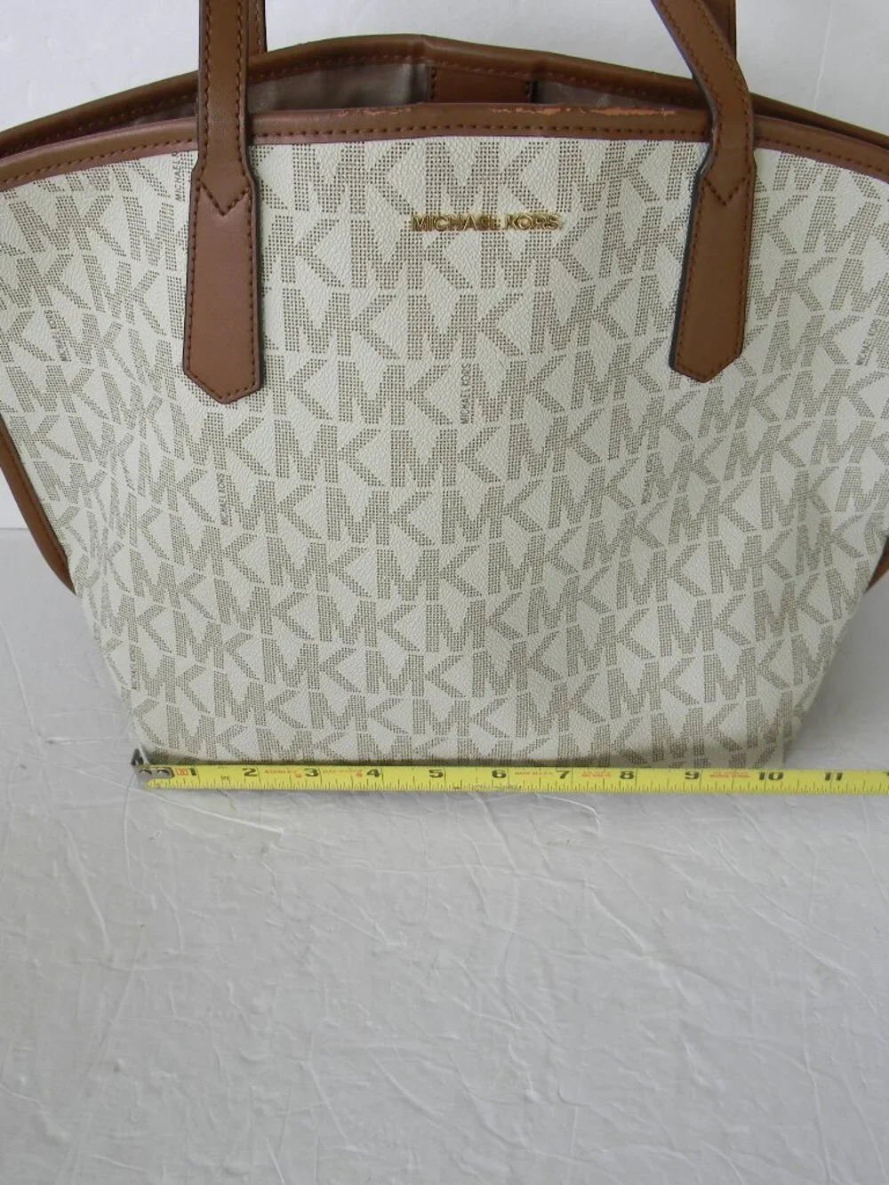Michael Kors Jane LG VANILLA IVORY/TAN SIGNATURE LOGO MK CANVAS/LEATHER TOTE